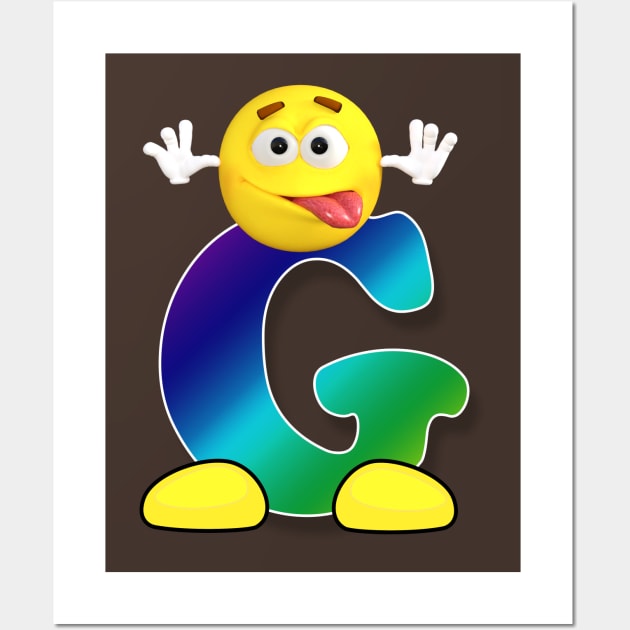 Letter G Alphabet Smiley Monogram Face Emoji Shirt for Men Women Kids Wall Art by PatrioTEEism